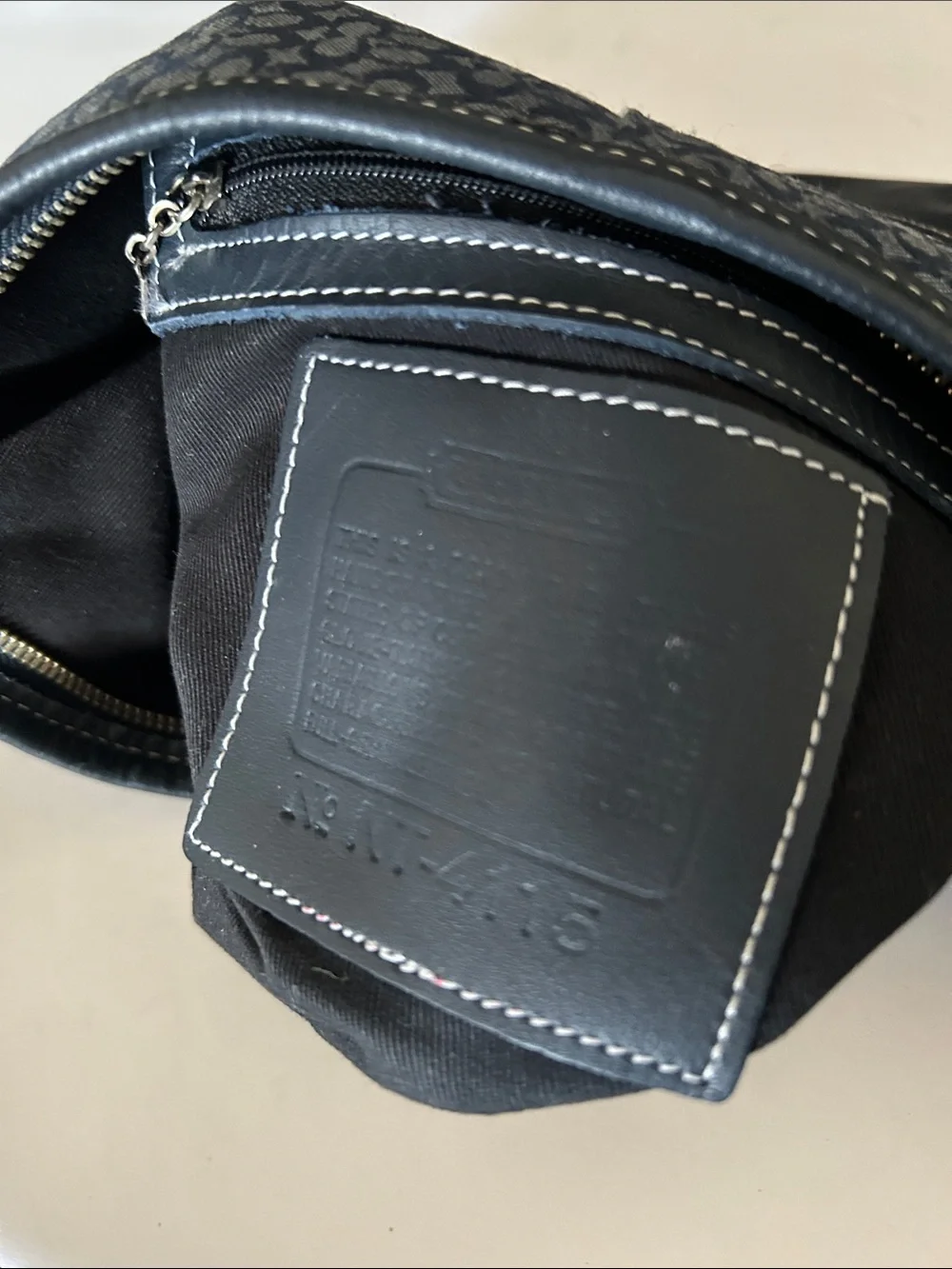 Beautiful Navy Signature Canvas Hobo with Leather Trim